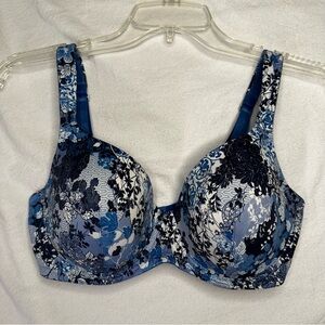 Soma 34DD Classic Allura Bra with Underwire Back Closure Blue Floral Print EUC